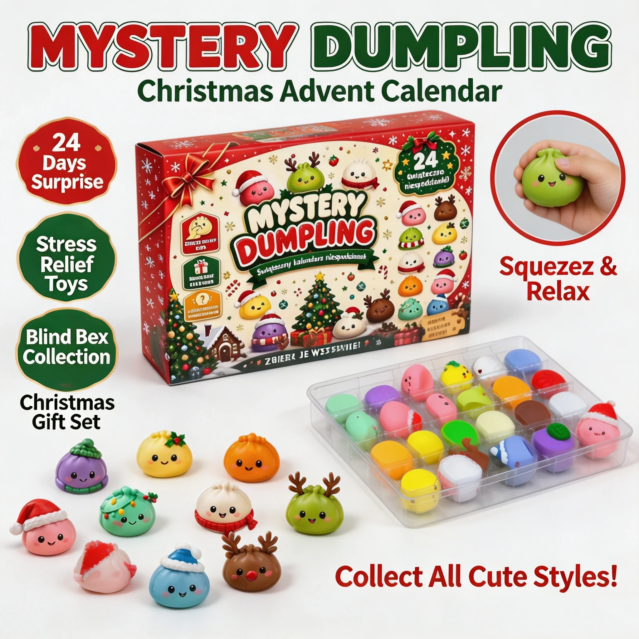 Mystery Box Blind Bag - 24개입 크리스마스 어드벤트 캘린더, 귀여운 만두